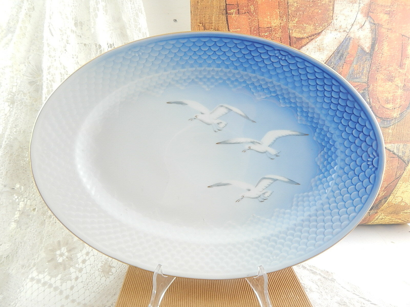 Royal Copenhagen Servizio Gabbiani Vassoio raviera porcellana dipinta a mano, 40cm