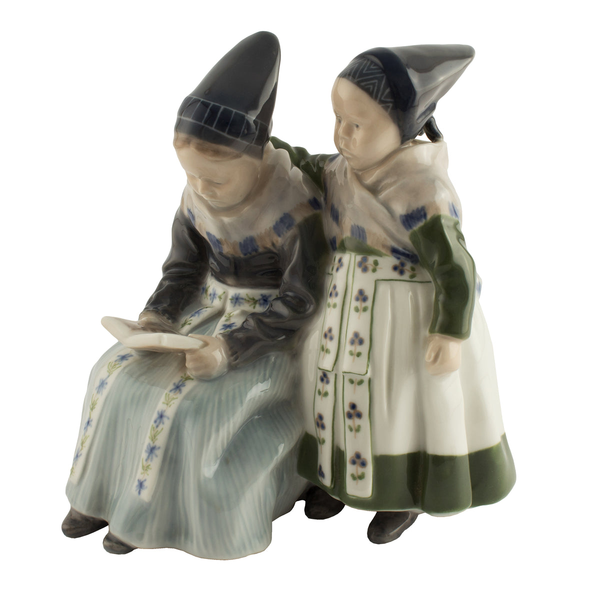 Statuina "Ragazze di Amager Leggono" Cod 1395 porcellana pezzo da collezione, 18 cm