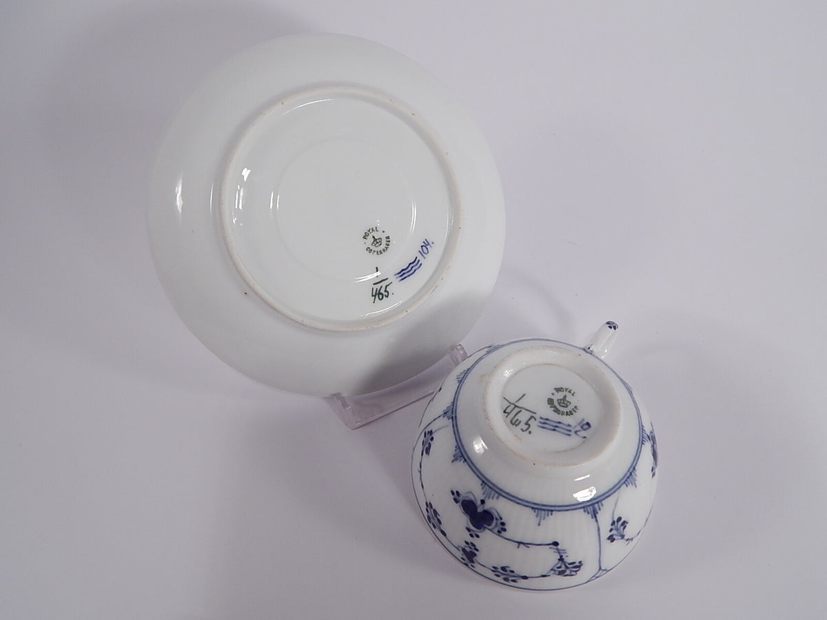Tazza da tè con piattino Blue Fluted Plain, pezzo antico di inizio Novecento