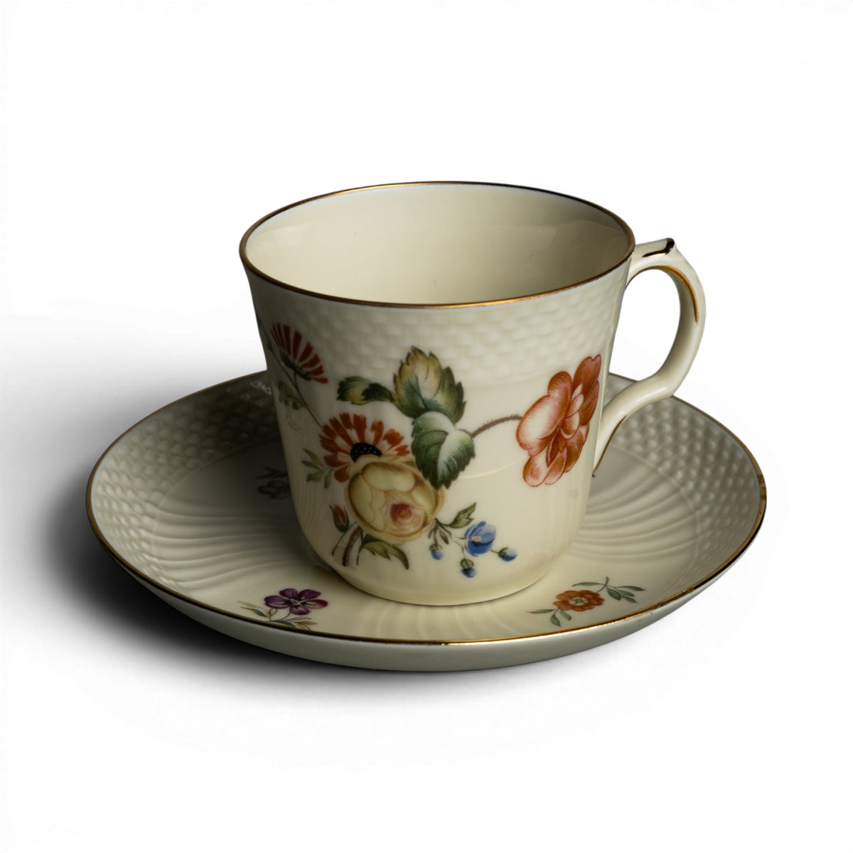 royal copenhagen tazzina caffè piattino frijsenborg porcellana decoro floreale policromo oro zecchino