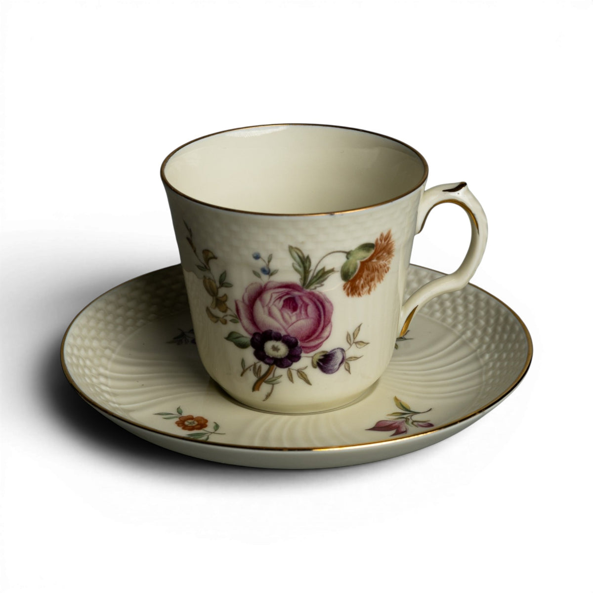 royal copenhagen tazzina caffè piattino frijsenborg porcellana decoro floreale policromo oro zecchino