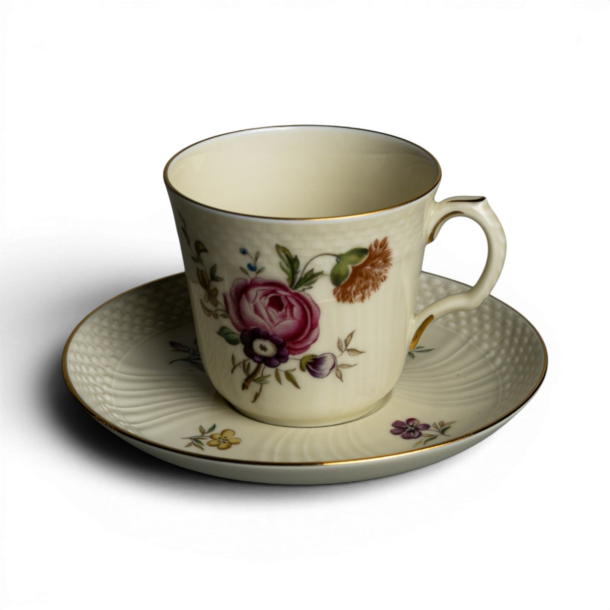 royal copenhagen tazzina caffè piattino frijsenborg porcellana decoro floreale policromo oro zecchino