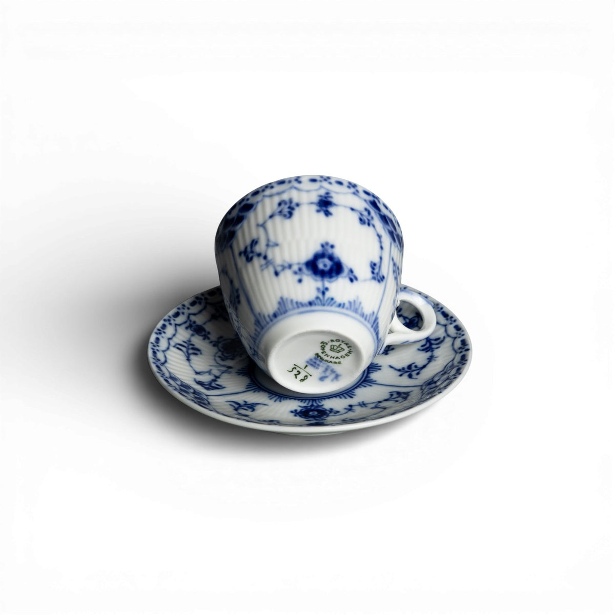 Set da caffè anni 80 mai usato, Royal Copenhagen Blue Fluted Half Lace
