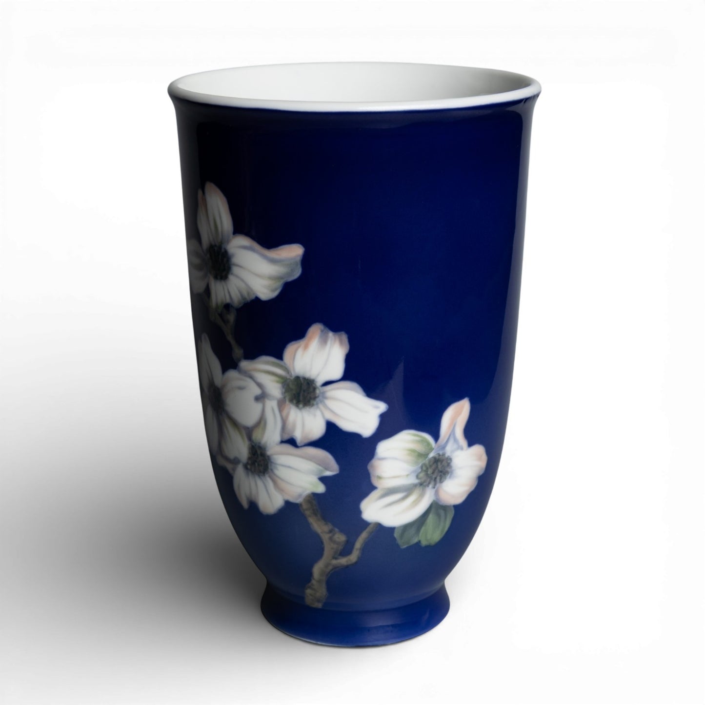 Vaso "Fiore Bianco Sfondo Blu" cod 2830-3549 Royal Copenhagen porcellana autentica, cm 23