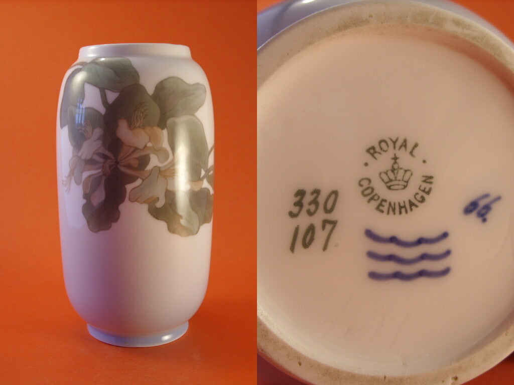 Royal Copenhagen Vaso in "Fiori Rosa" cod 330/107 decorazione porcellana da collezione, cm 21
