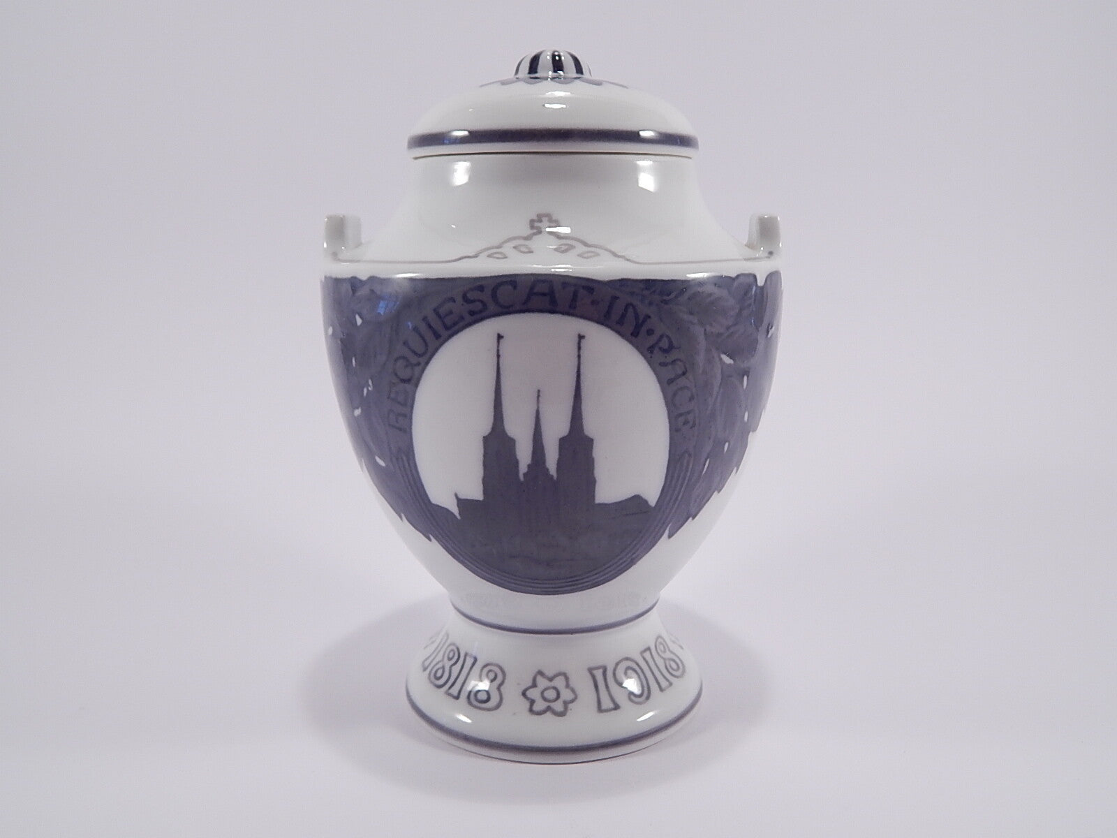 Royal Copenhagen Vaso Urna Antico "1818-1918" in cod 159 decorazione porcellana da collezione, cm 19