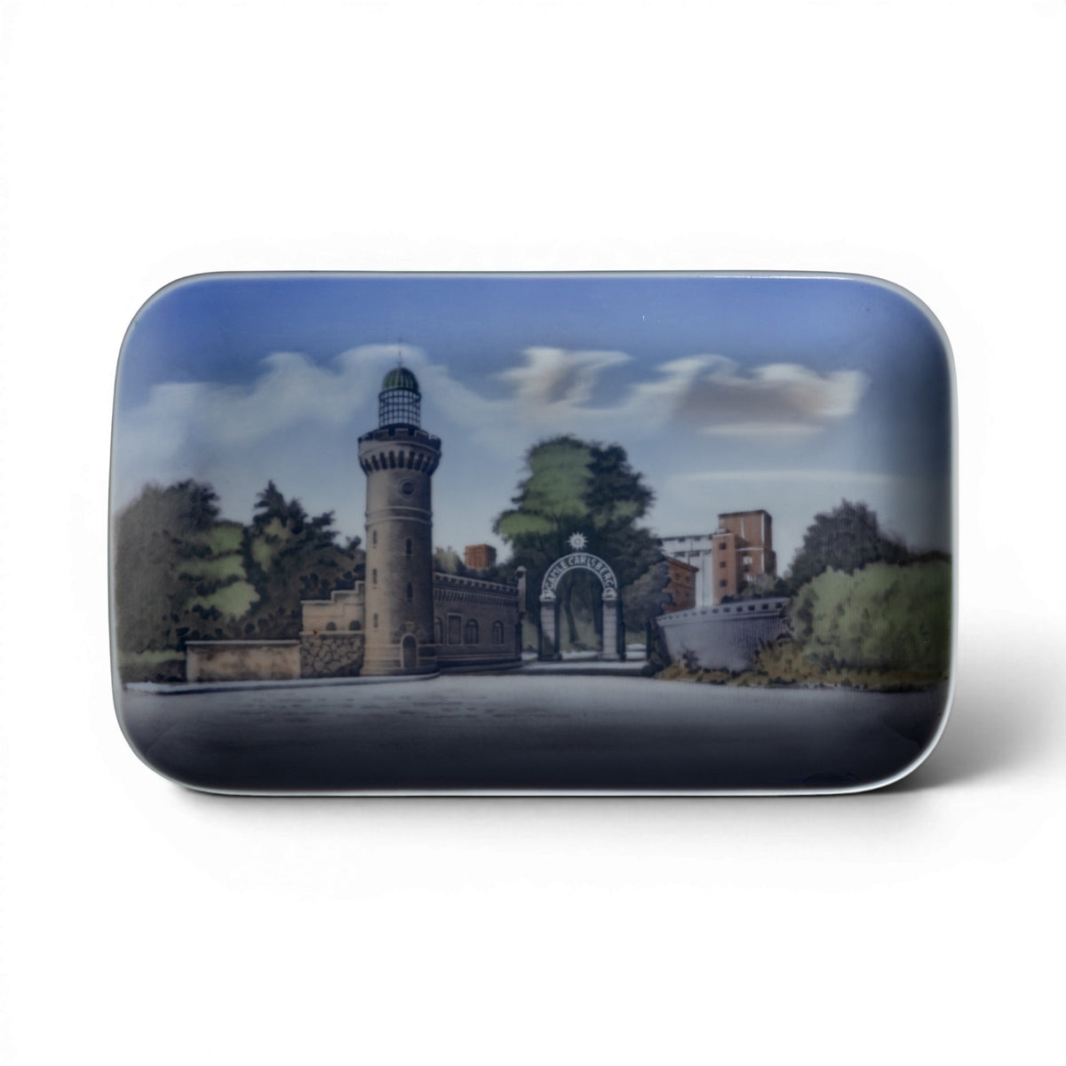 royal copenhagen vassoio gamle carlsberg porcellana veduta torre portale decorativo