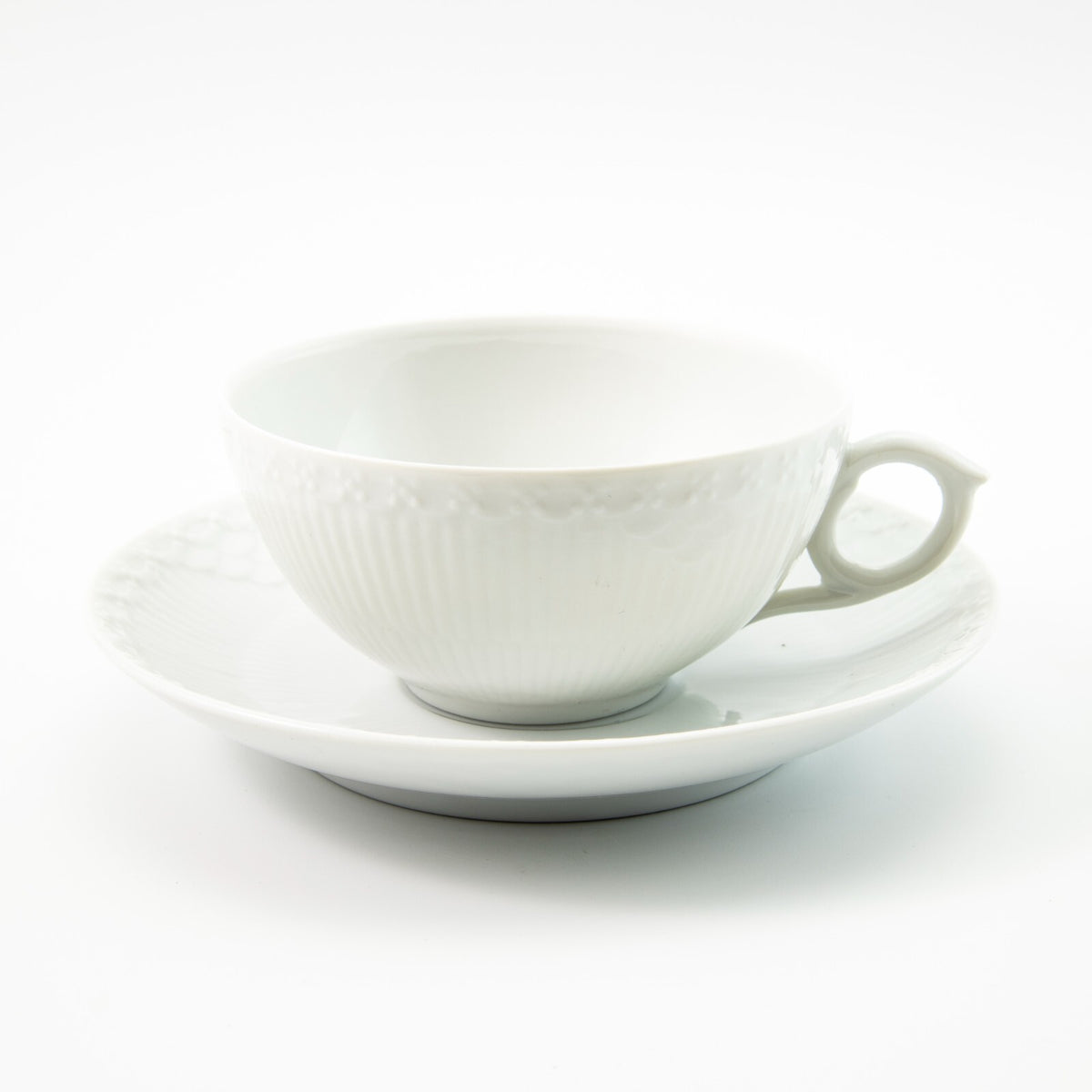 Royal Copenhagen Tazza con Piattino White Fluted Half Lace, porcellana danese