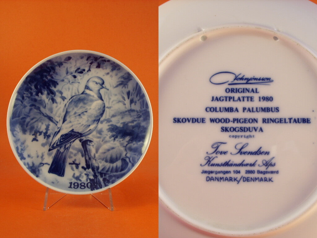 Tove Svendsen Jagtplatte 1980 Columba palumbus, collezione porcellane danesi a soggetto venatorio